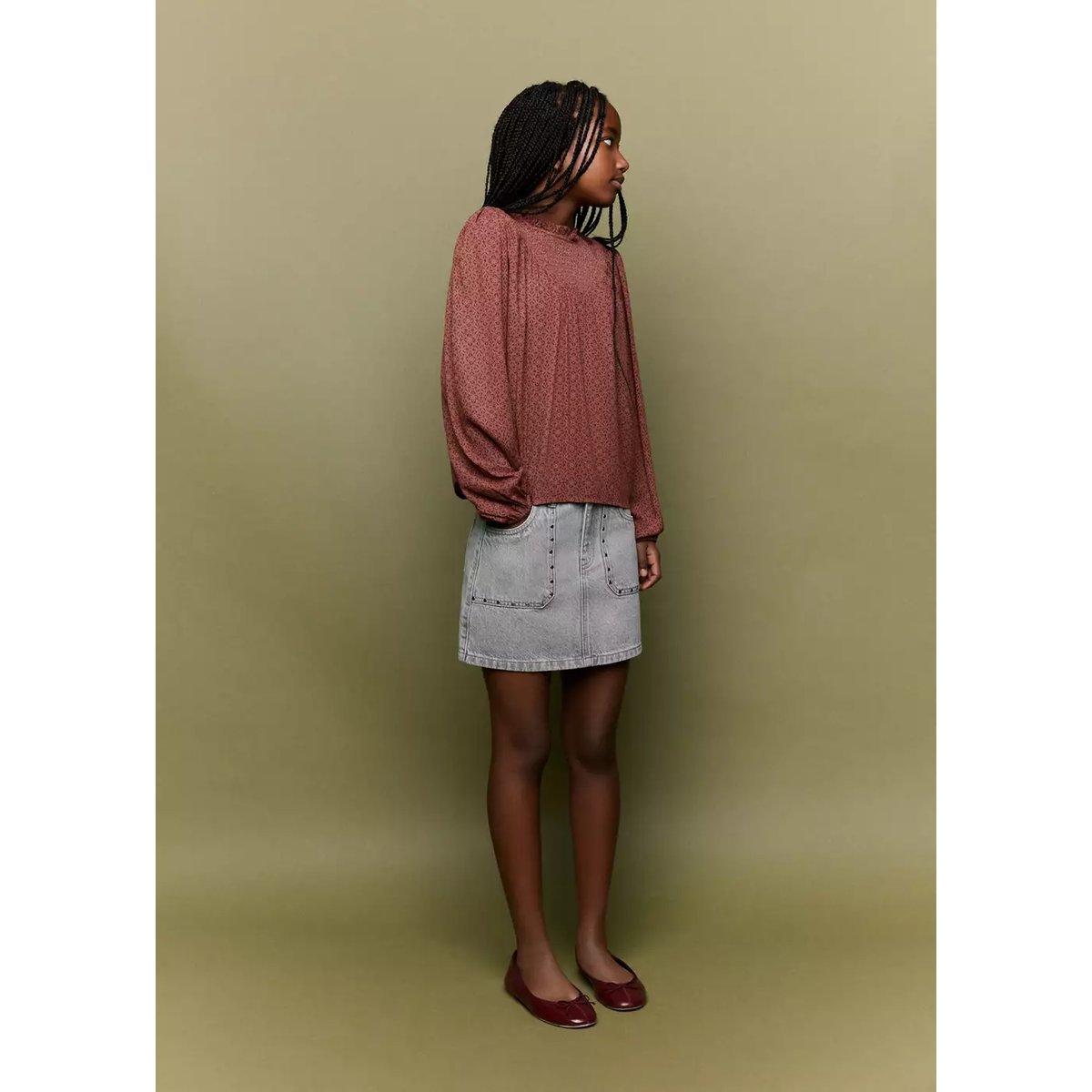 Jupe en jean à détails de clous gris denim, MANGO KIDS