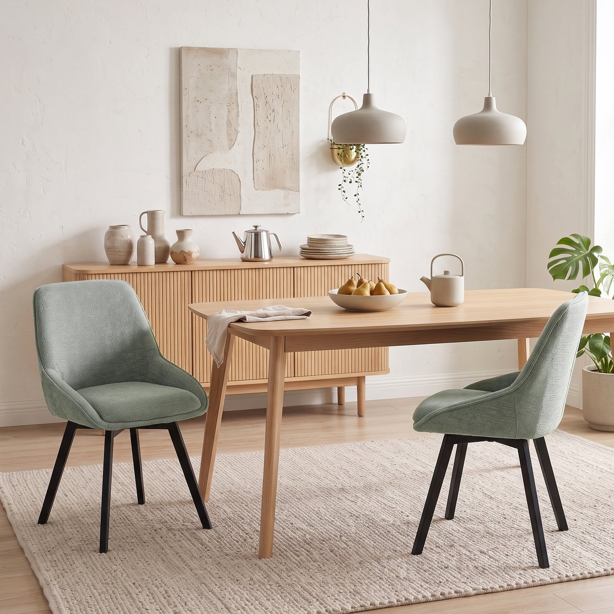 Chaise de salle à manger Tissu chenille (100 vert clair, HOMCOM