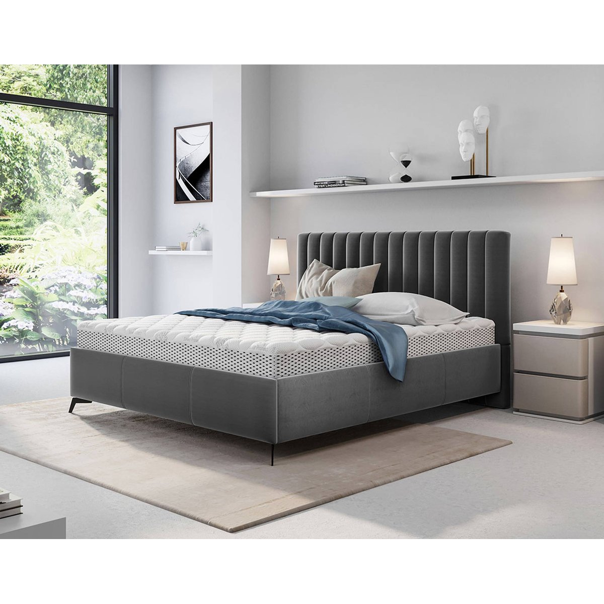 Lit coffre - MENDOZA gris, BEST MOBILIER