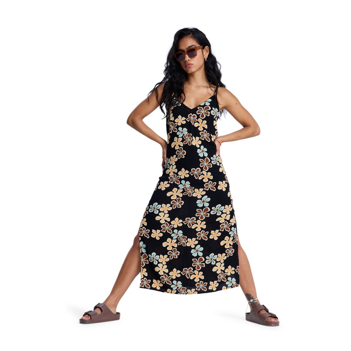 Robe fluide à bretelles STAY SUNNY. noir anthracite nostalgic feels, ROXY