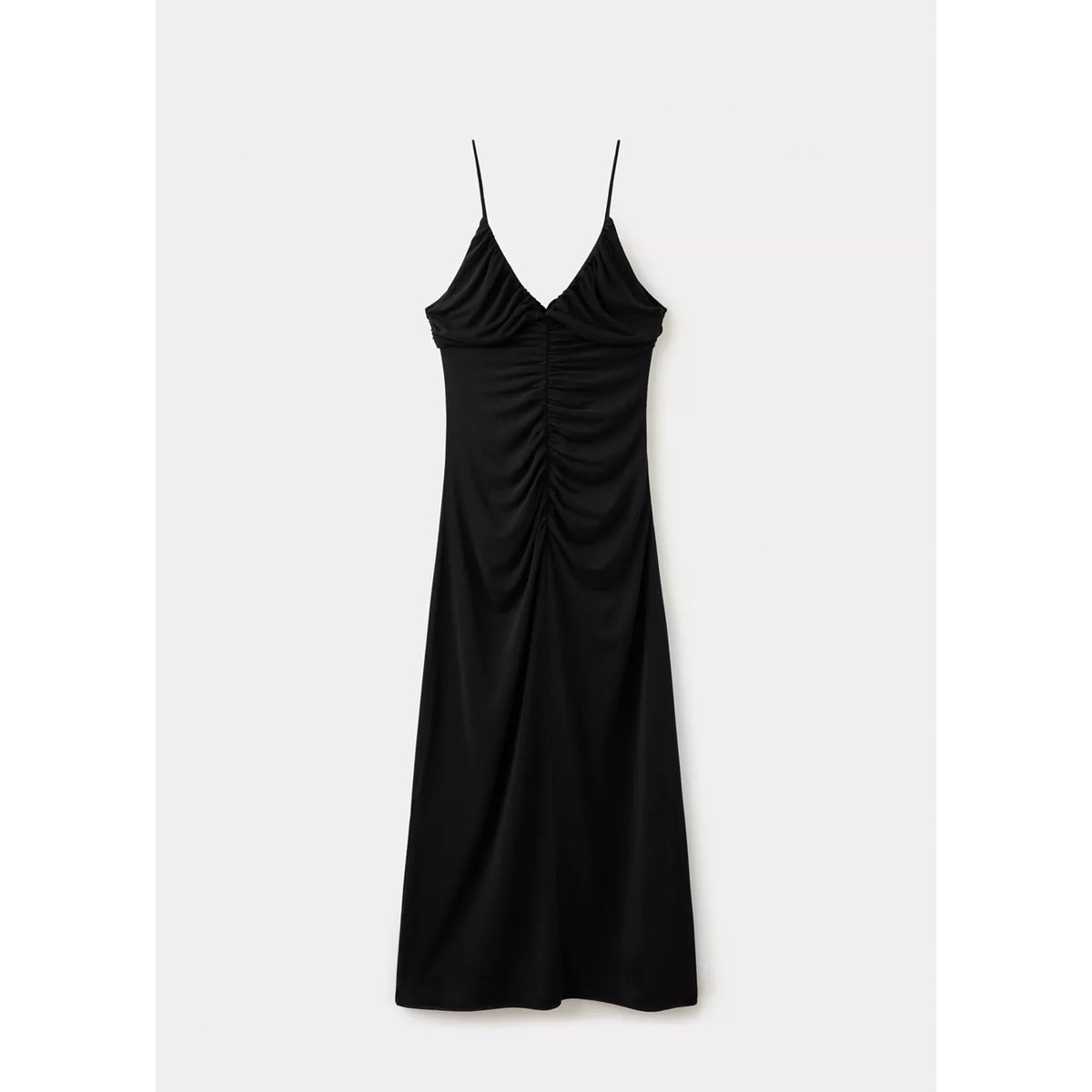 Robe à col en V froncée noir, MANGO