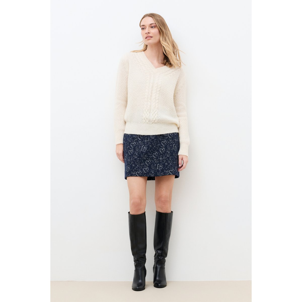 Pull droit col v MVICTORINE ecru, CAROLL