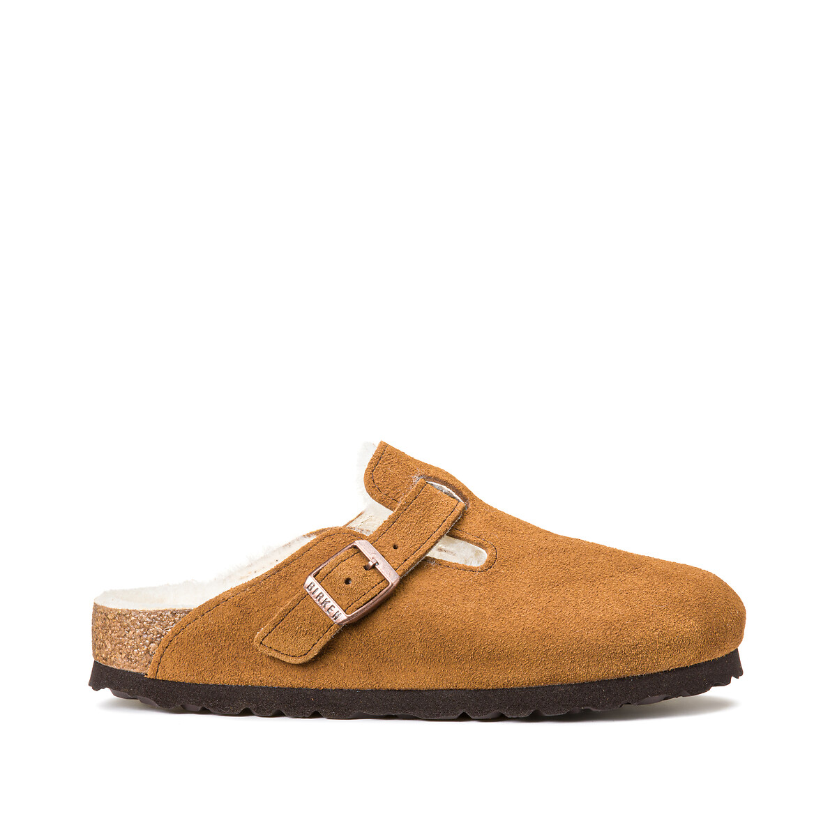 Sabot imbottiti in pelle scamosciata Boston Sherling cammello, BIRKENSTOCK