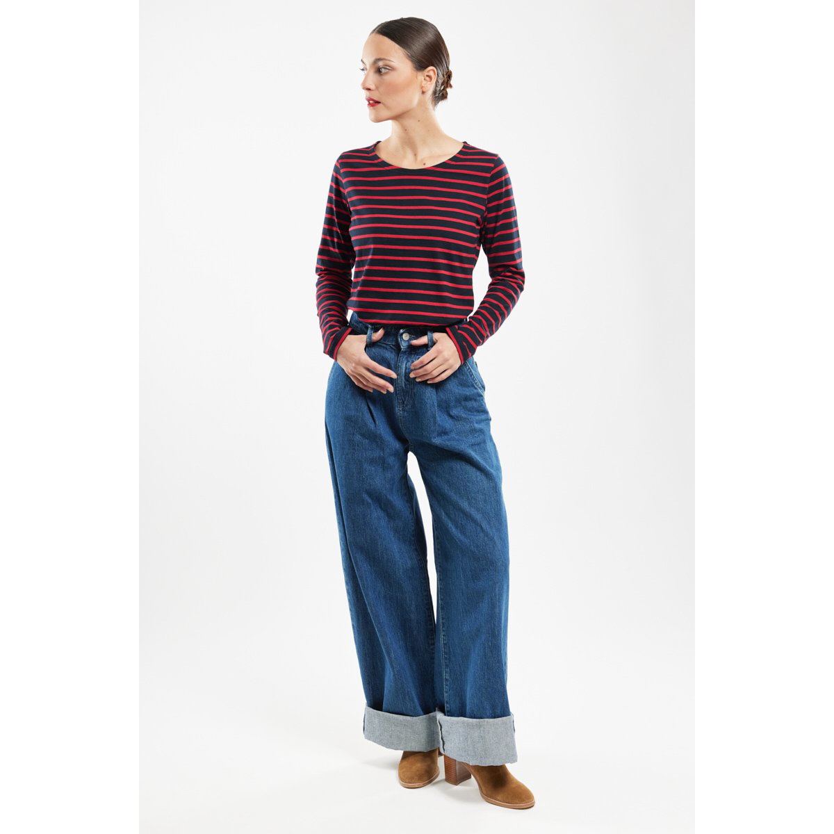 Marinière en coton léger PLOZEVET rich navy/braise, ARMOR-LUX