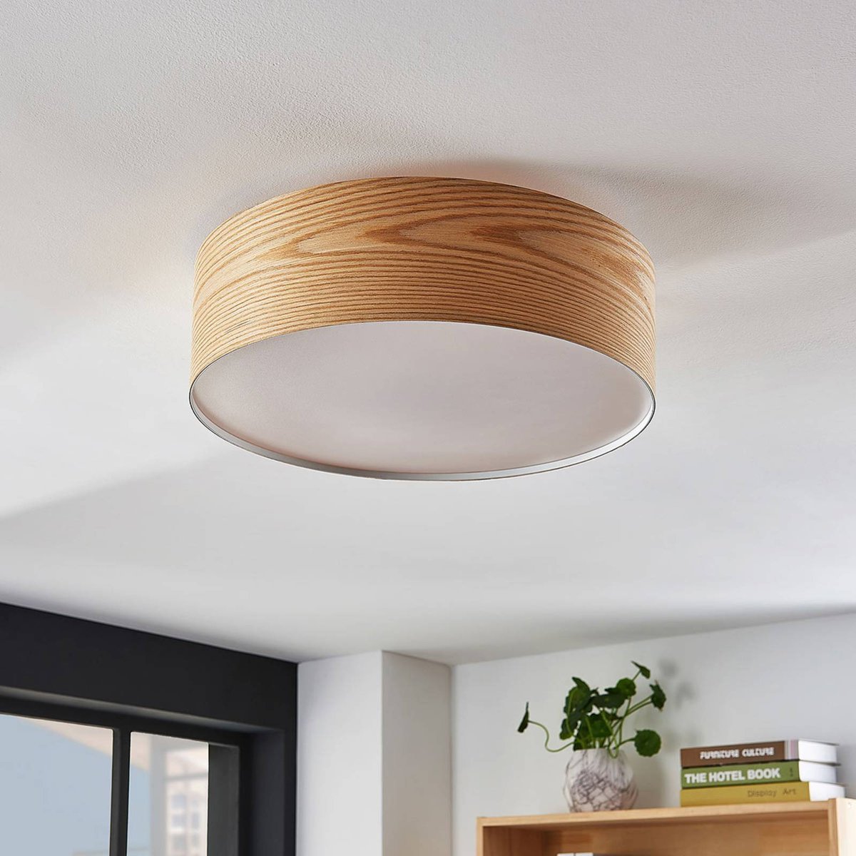 Plafonnier en bois scandinave, Dominic bois clair, blanc, LINDBY