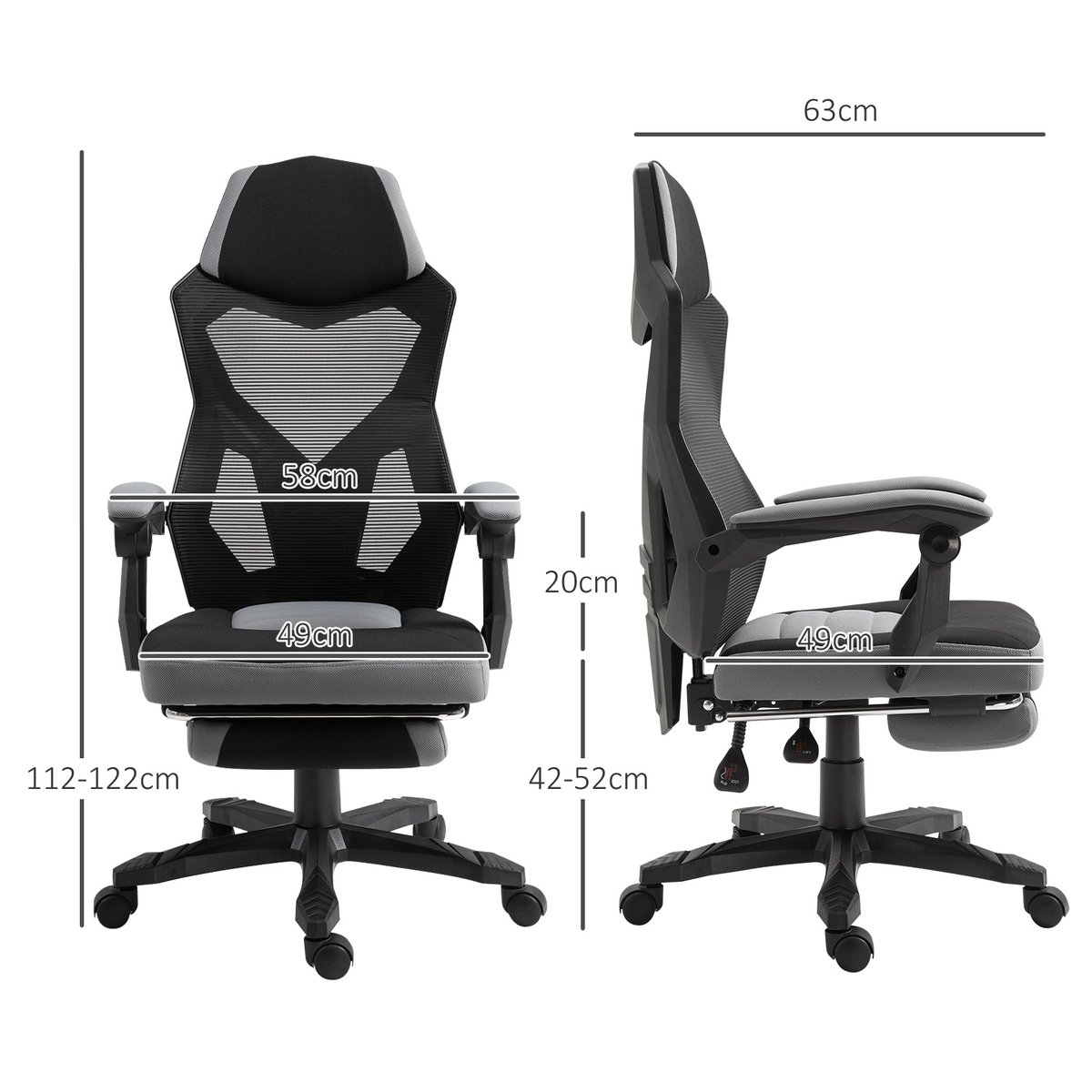 Chaise de bureau Tissus Gris gris et noir, HOMCOM
