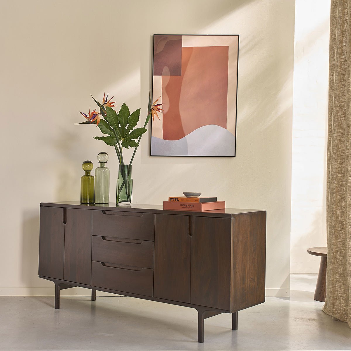 Buffet 4 portes, 3 tiroirs en manguier massif 180 cm LAZARE couleur unique, BERAH GETAH
