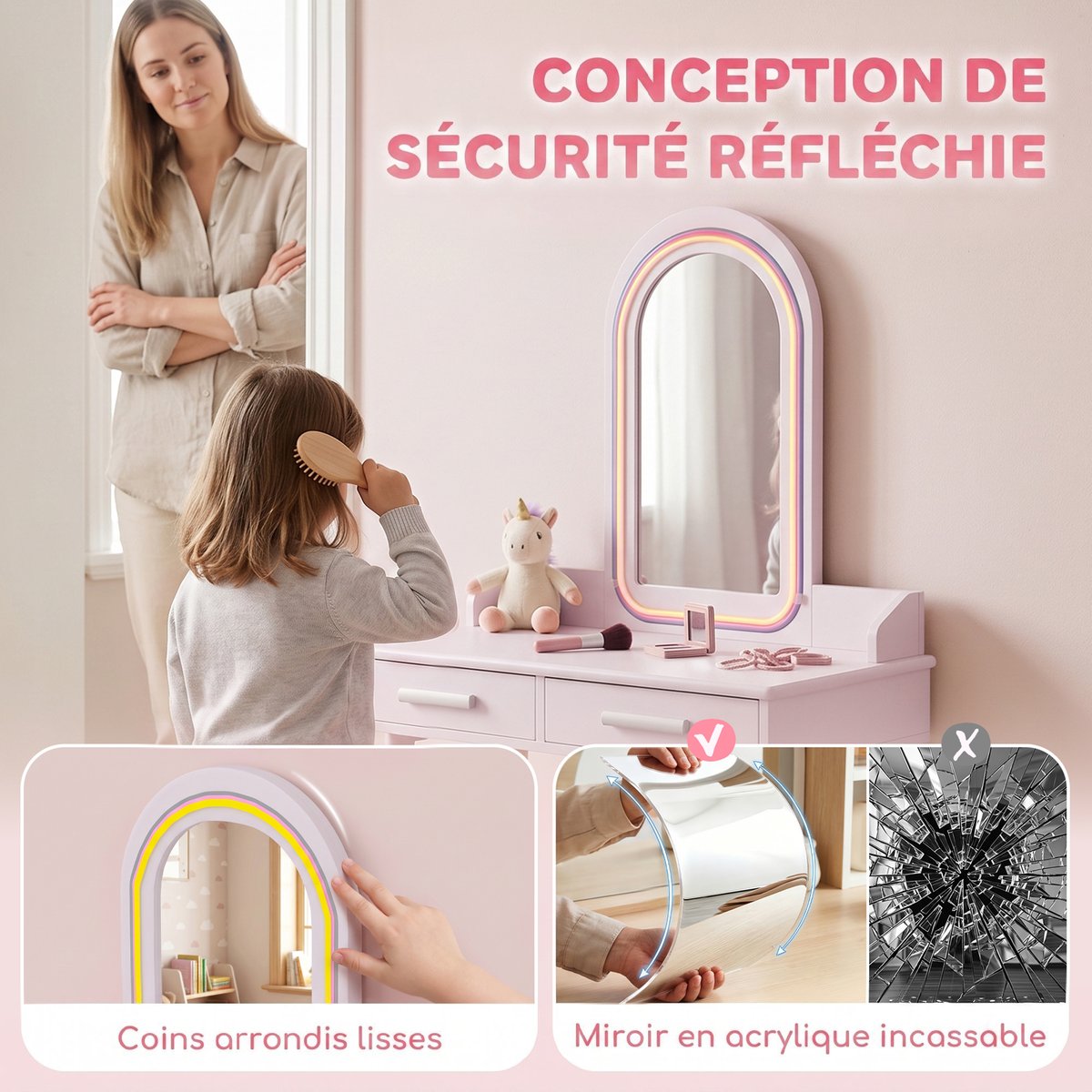 Ensemble de coiffeuse pour enfants MDF Rose rose, blanc, AIYAPLAY