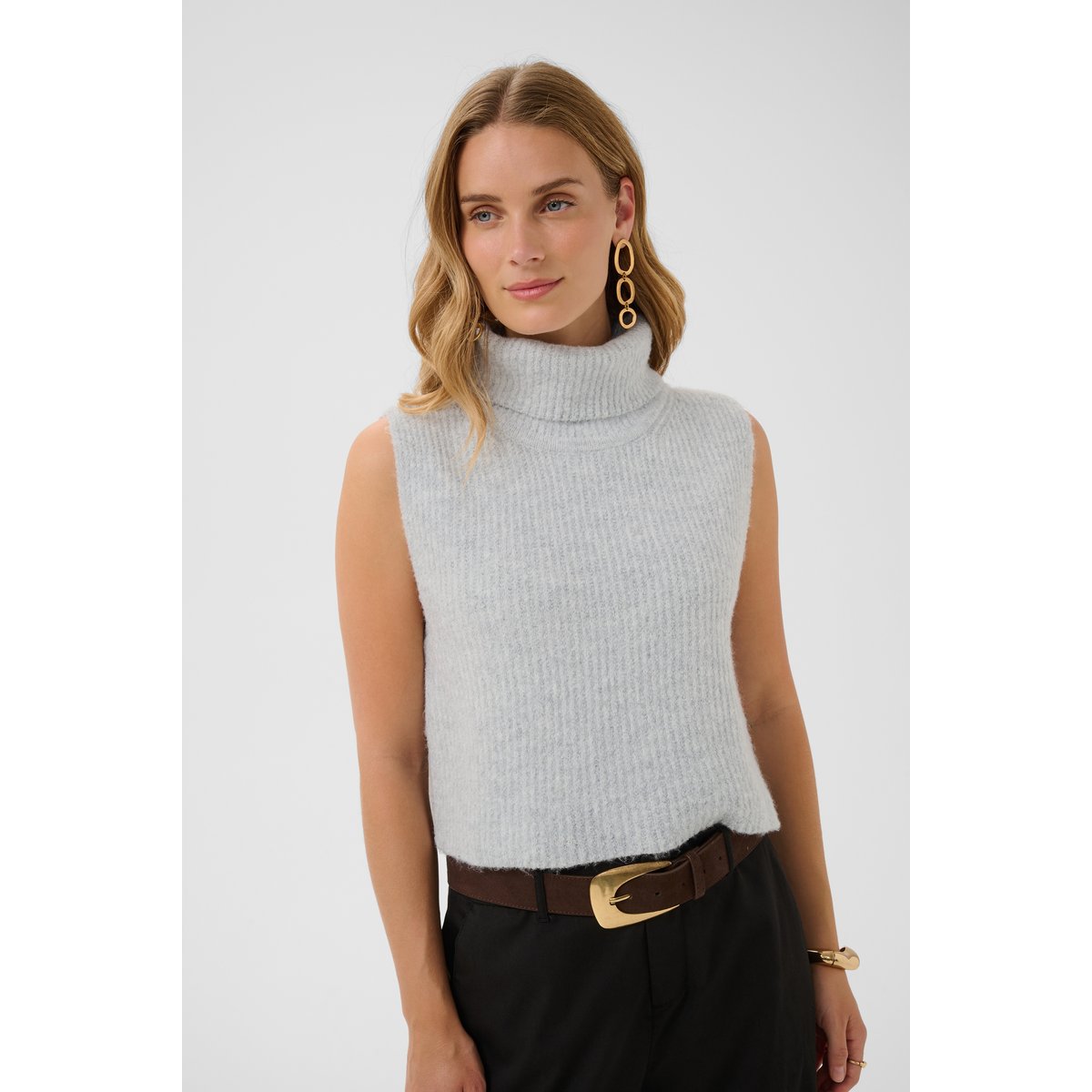 Manteau tricoté gris light grey melange, CREAM
