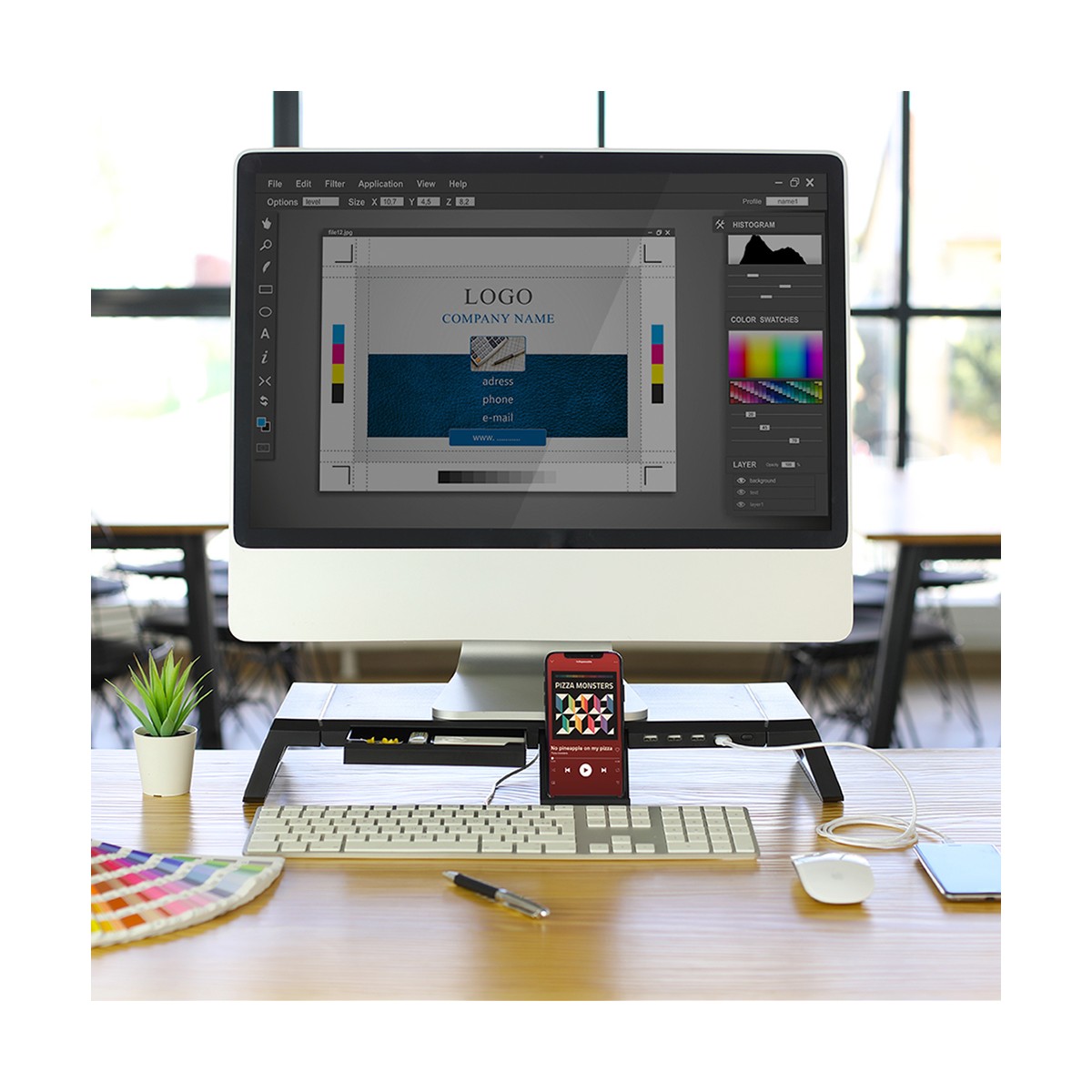 Rehausseur d'ordinateur avec hub noir, LIVOO