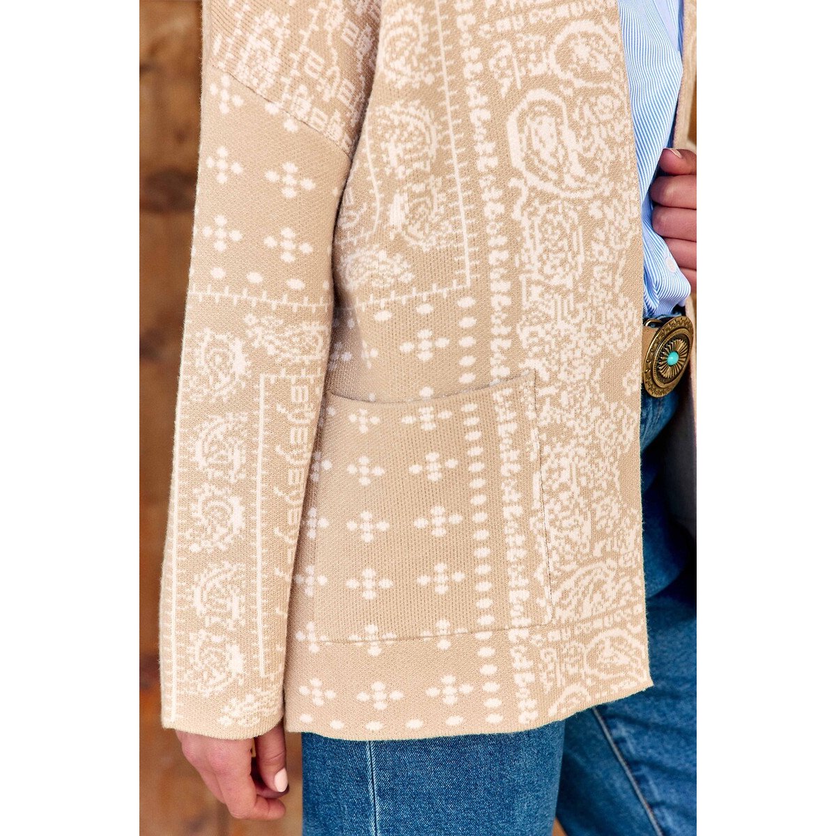 Damenstrickjacke MODENA mit Bandana-Print beige, LA PETITE ETOILE