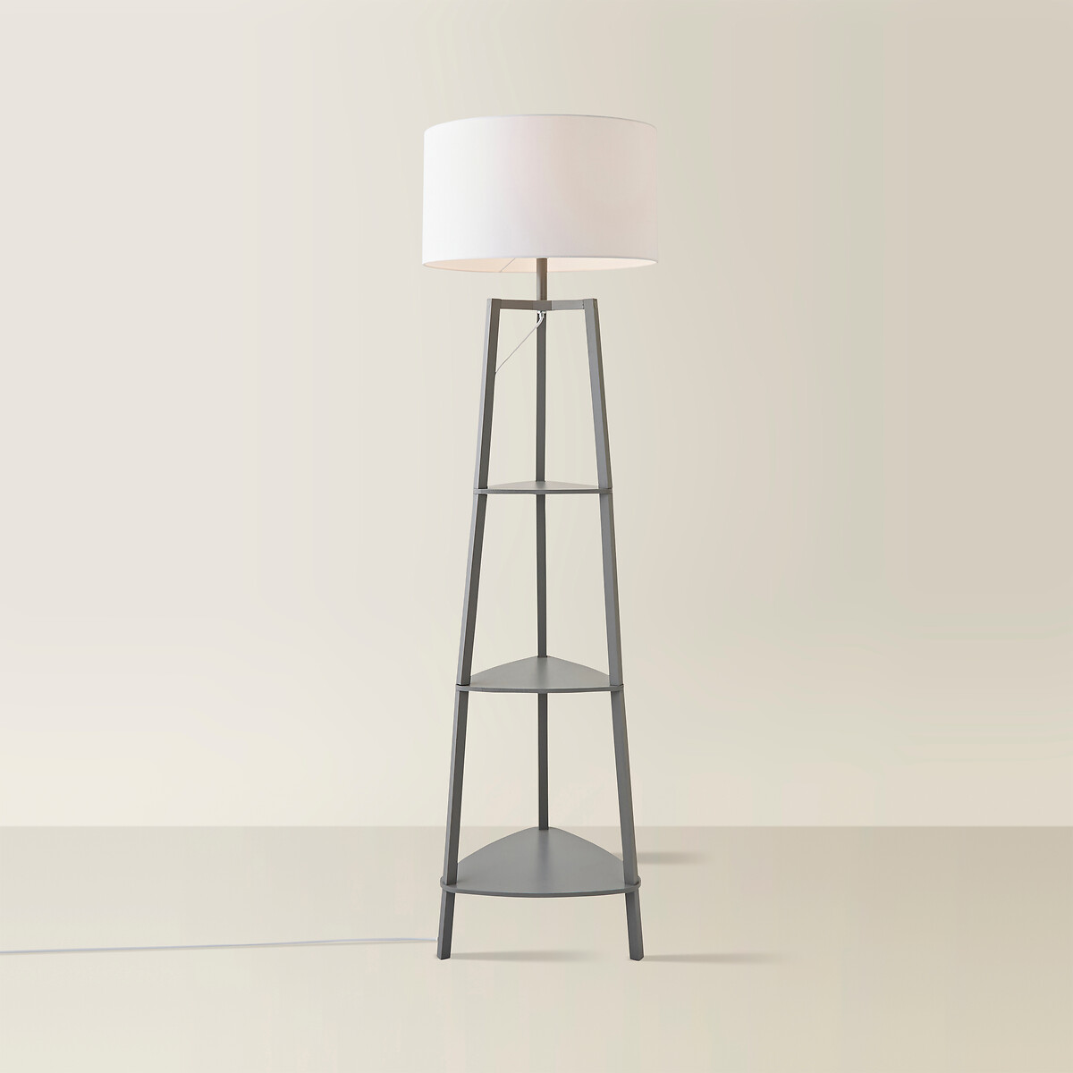 Hollis 3-Tier Shelf Tripod Floor Lamp with Large Shade white, SO'HOME