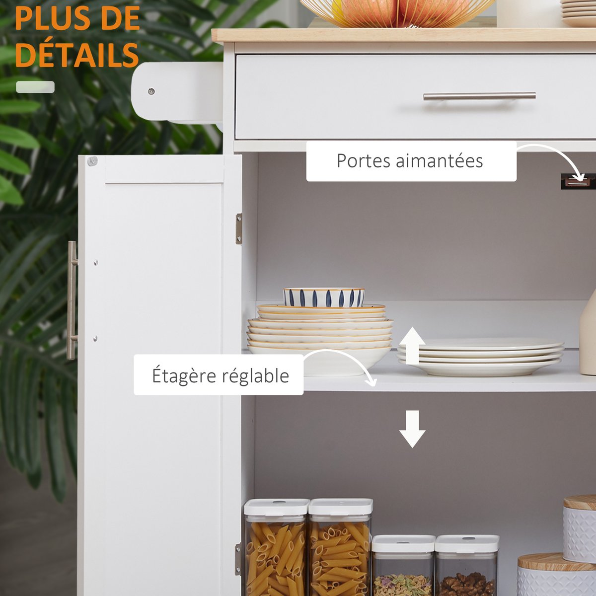 Îlot de cuisine MDF Blanc blanc et bois naturel, HOMCOM