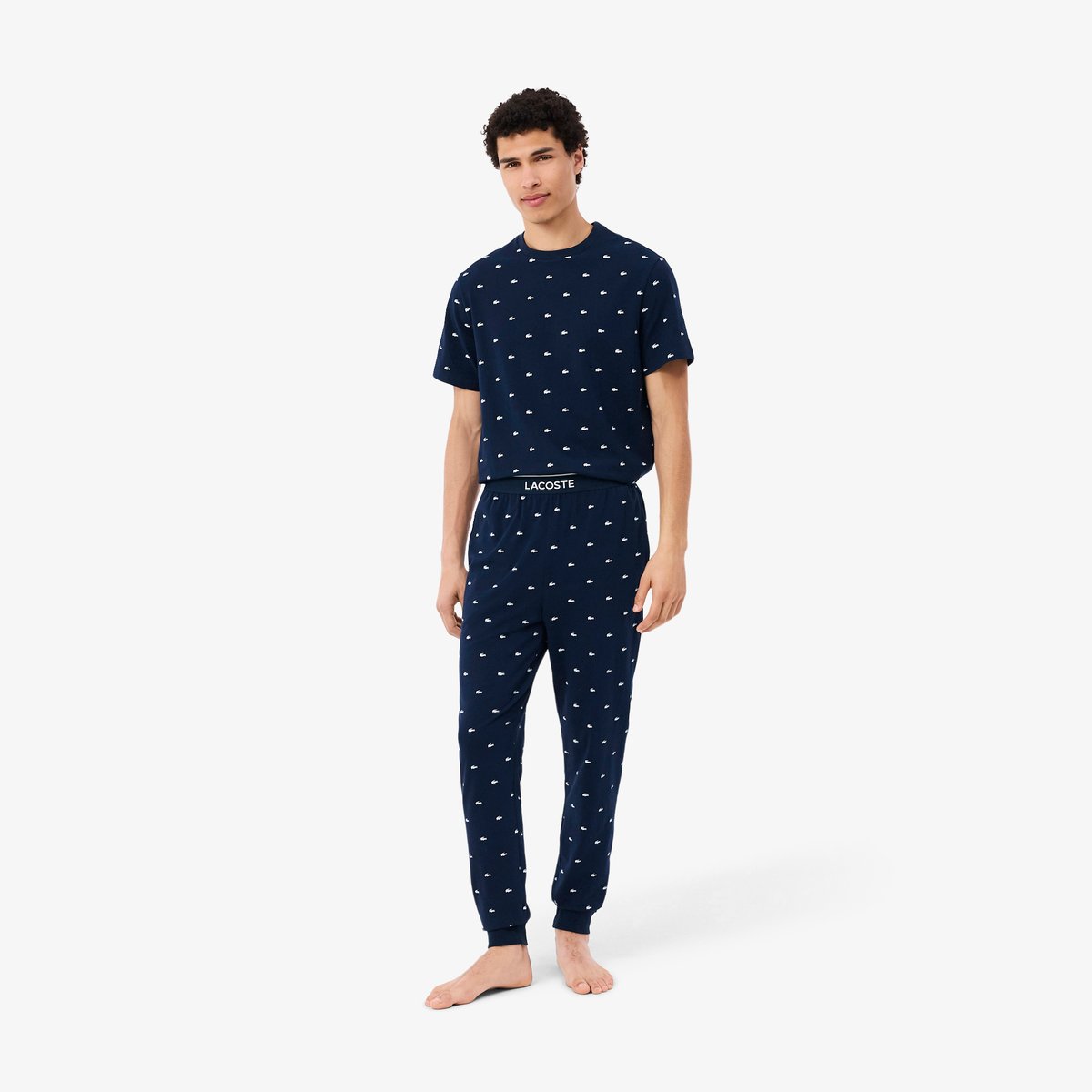 Pantalon pyjama coton imprimé bleu-525, LACOSTE