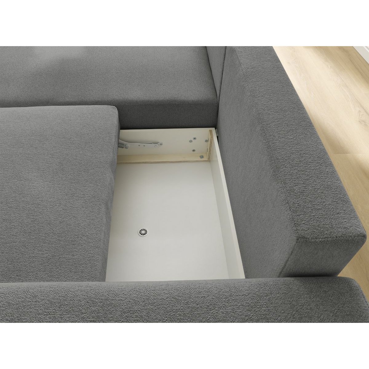 Canapé d'angle convertible 3 places en tissu chiné, ATILLA gris foncé, BOBOCHIC