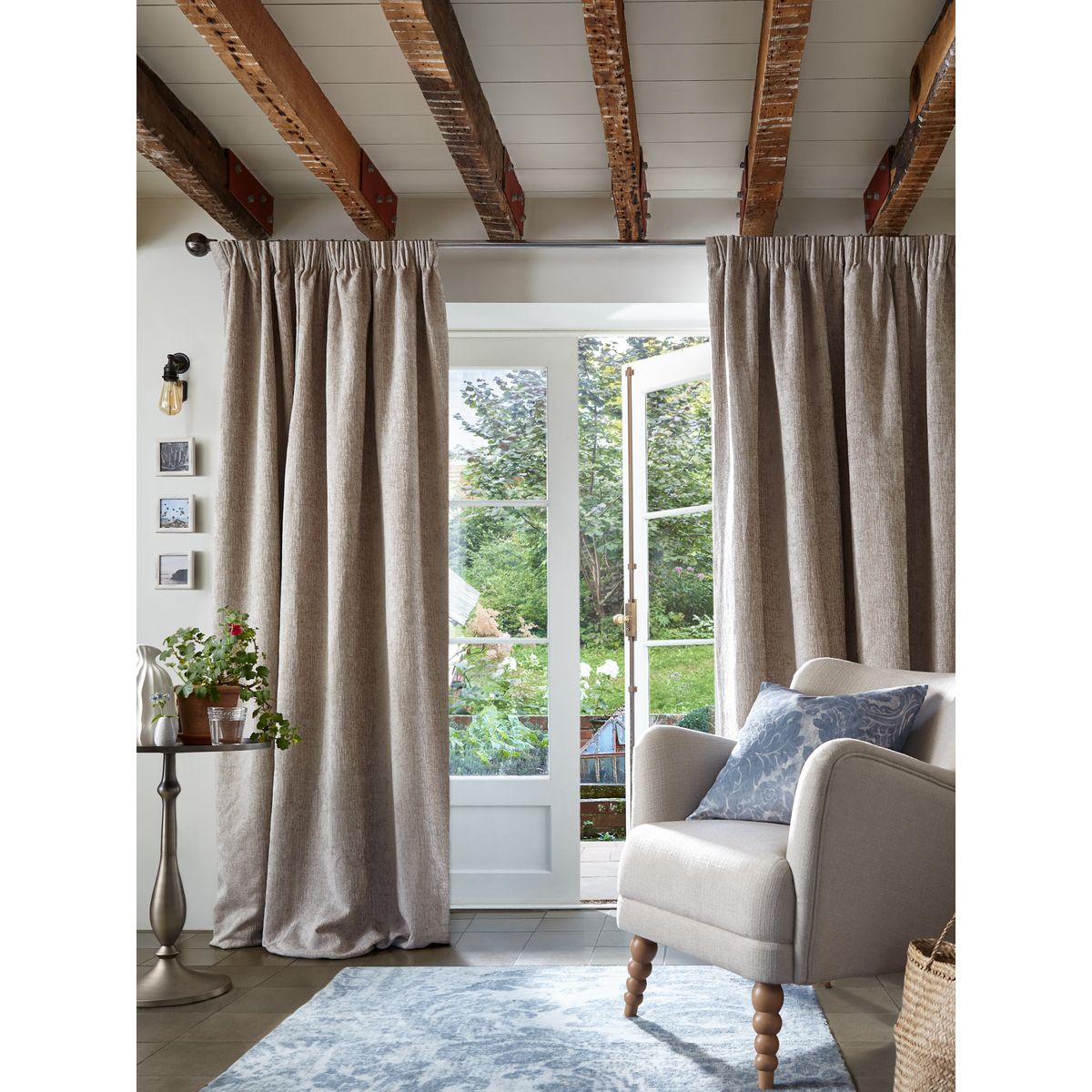 Rideaux plissés en maille chenille épaisse naturel, NEXT