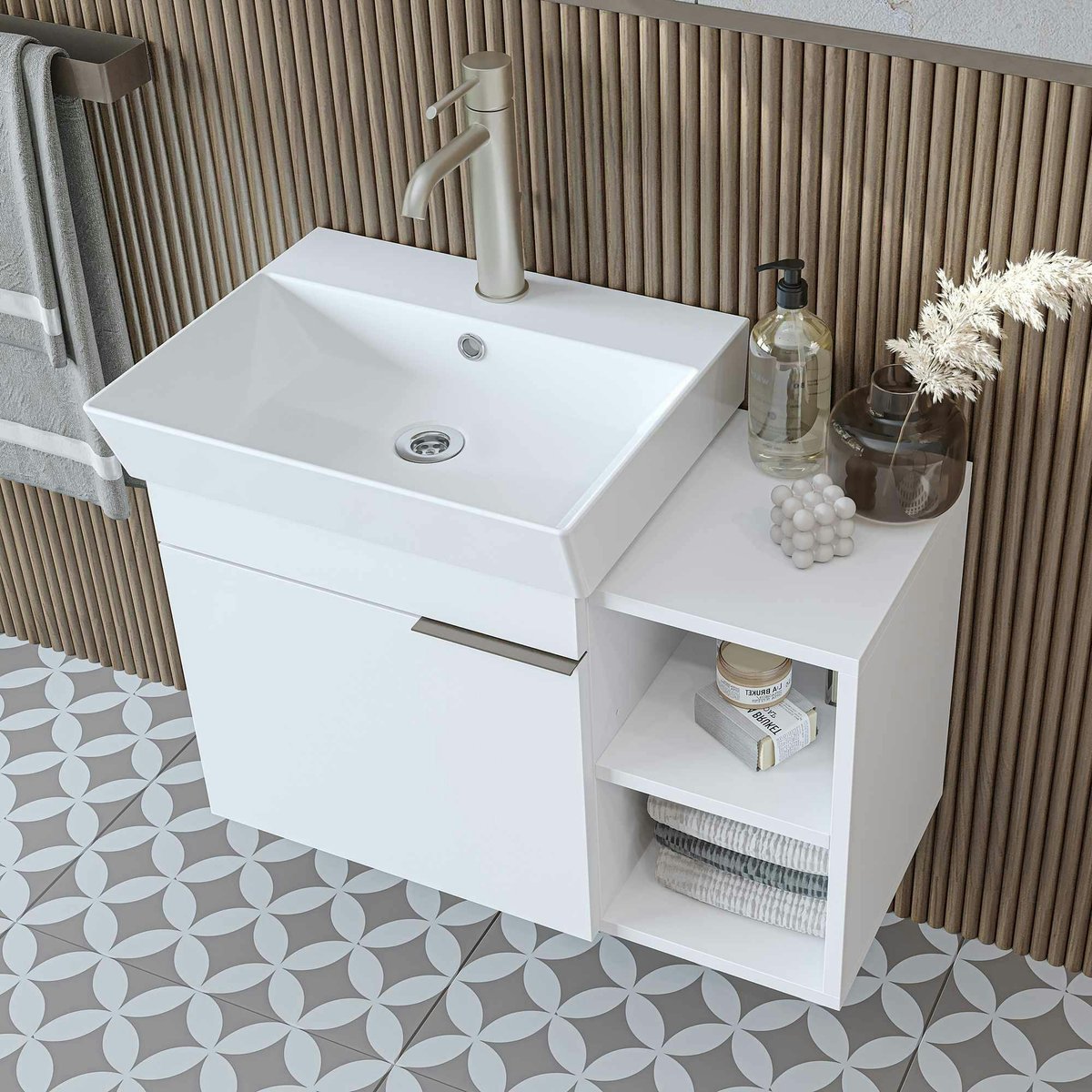 Meuble vasque suspendu 72 cm, 1 porte 2 niches NORIA blanc, PIER IMPORT