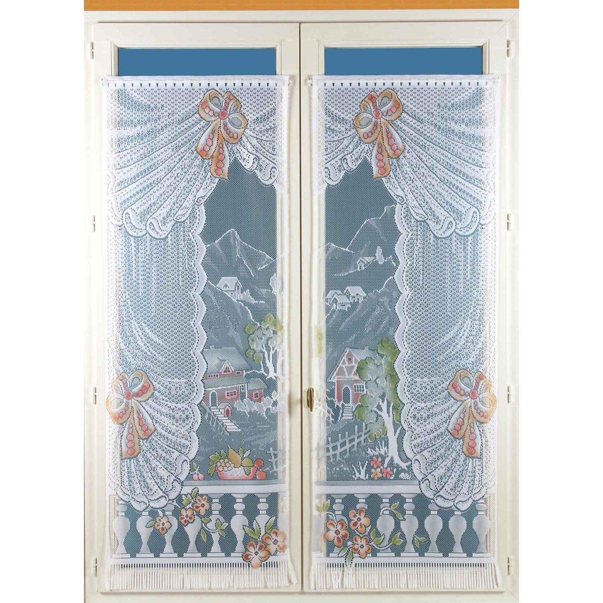 Paire de petits voilages droits esprit campagne vert, HOME MAISON
