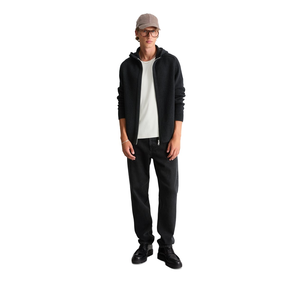 Sweat à capuche en maille bouclée, coupe classique en mélange de coton bio noir, MARC O’POLO DENIM