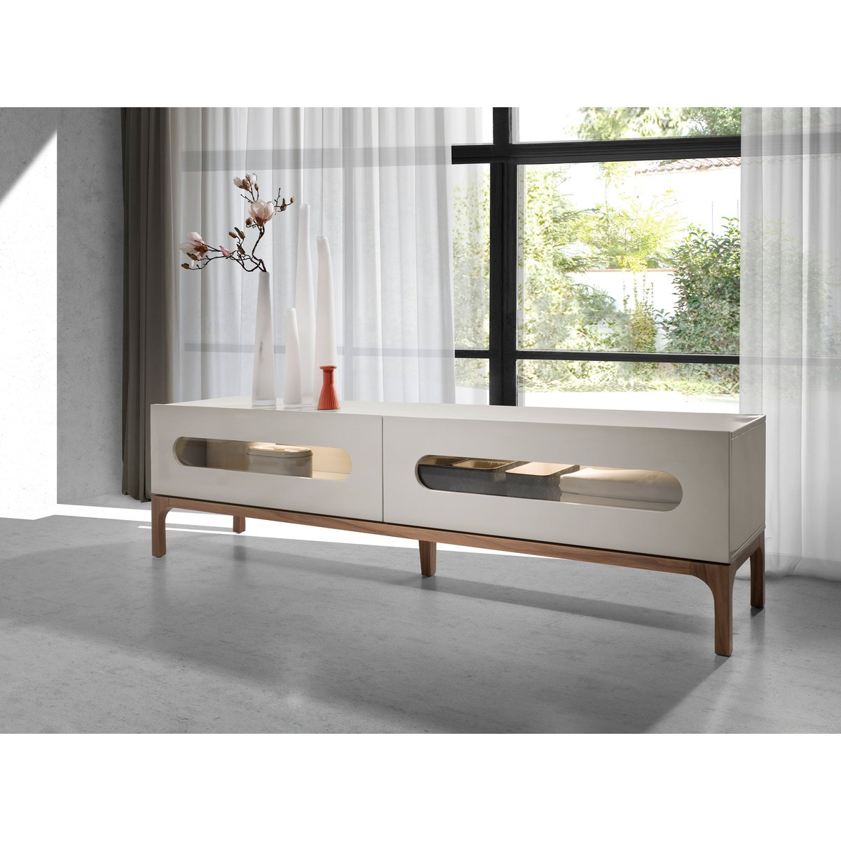 Meuble TV en bois gris et noyer avec éclairage intérieur gris | noyer, ANGEL CERDA