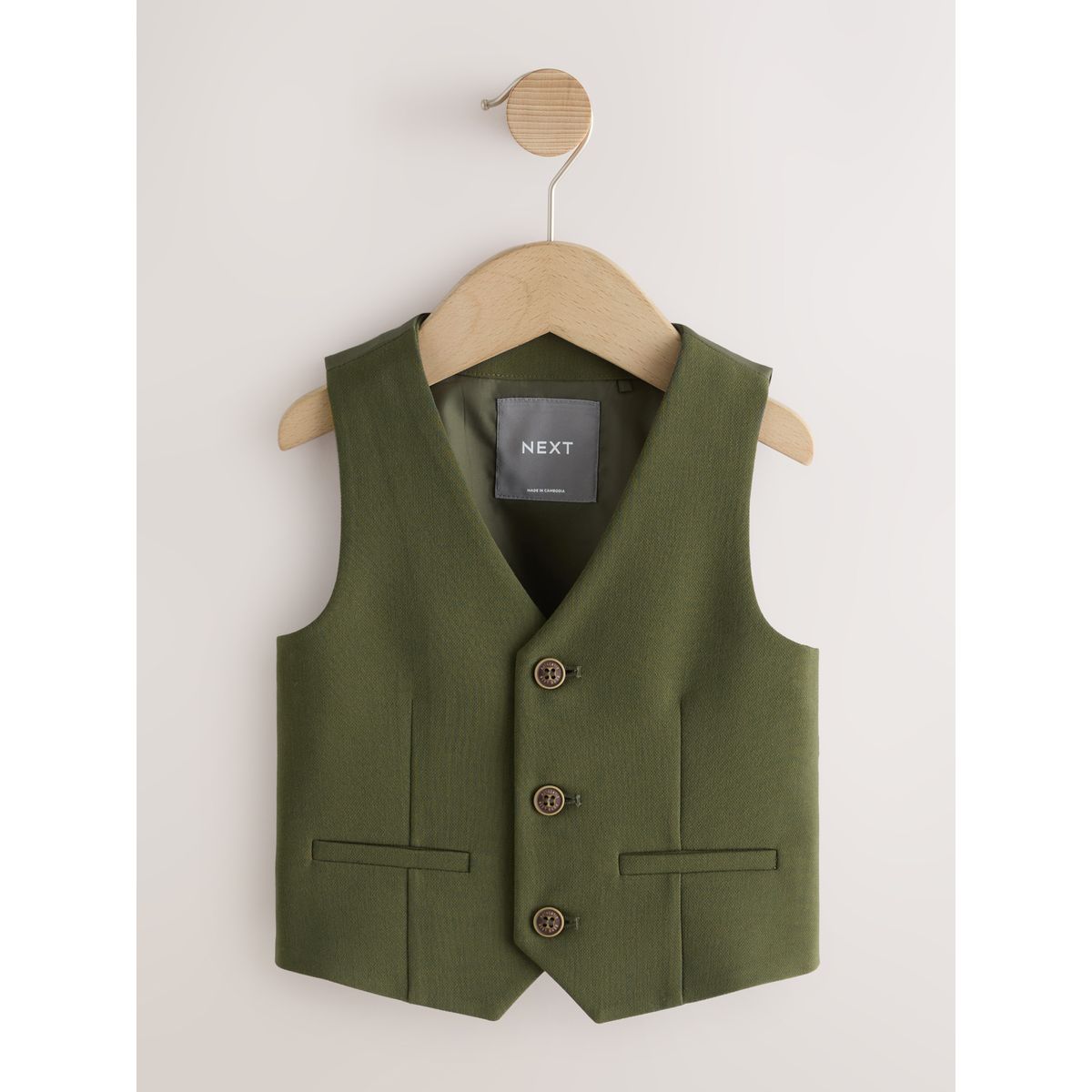 Ensemble gilet, chemise, pantalon et papillon vert olive, NEXT
