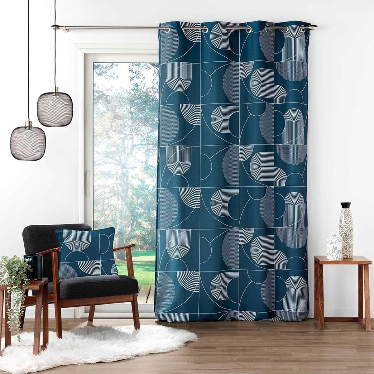 Rideau à œillets 140x260 Esquisse Bleu bleu, DECORATIE