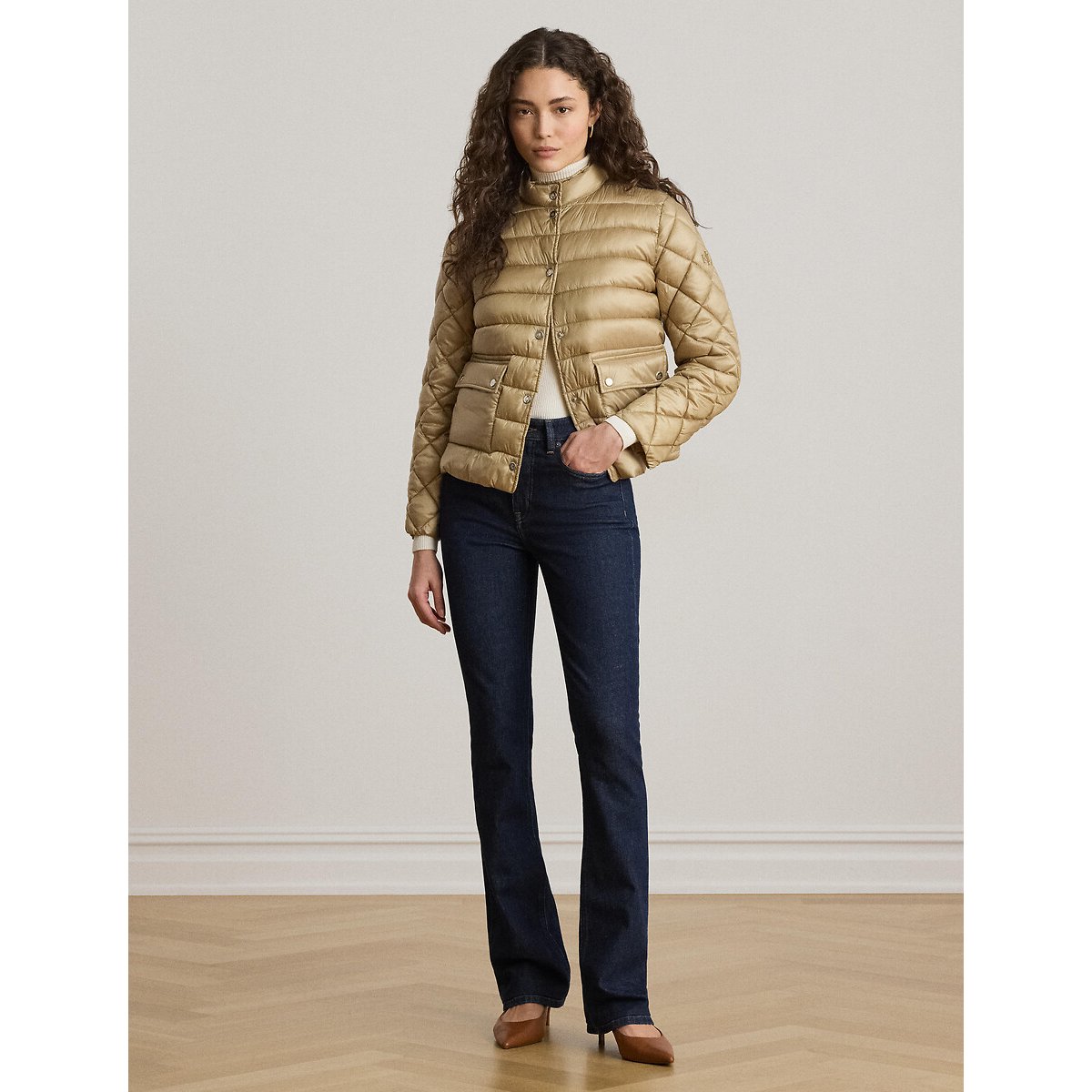 Doudoune courte à col montant camel, LAUREN RALPH LAUREN