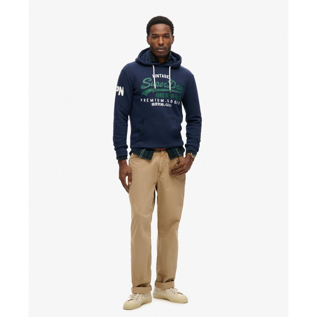 Sweat à capuche Vintage Logo bleu marine, SUPERDRY