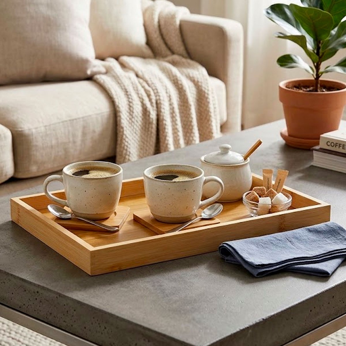Plateau service café en bambou rectangulaire 27x18x2cm bois, WADIGA