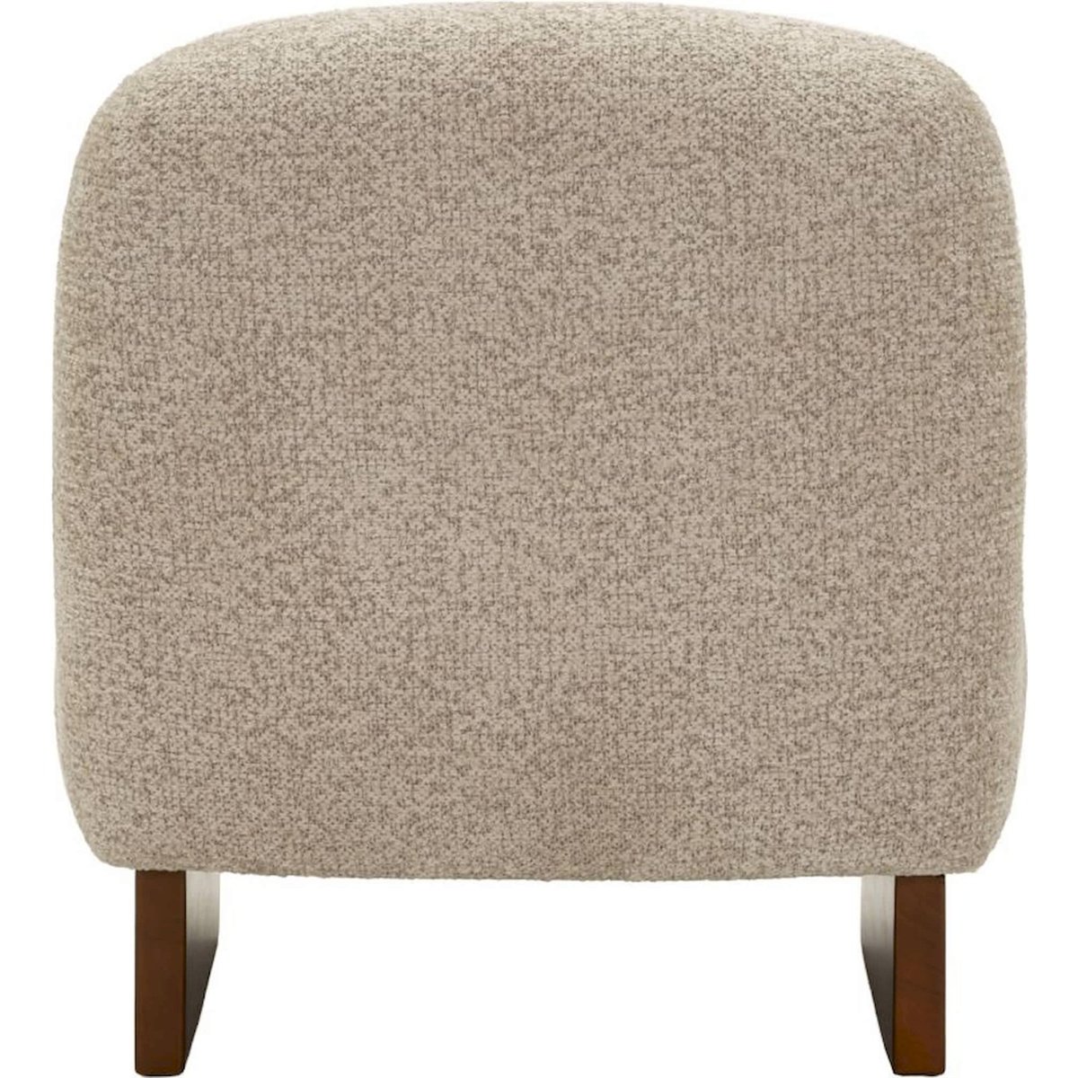 Fauteuil japandi tissu bouclé assise enveloppante beige grisé et marron bois, RECOLLECTION