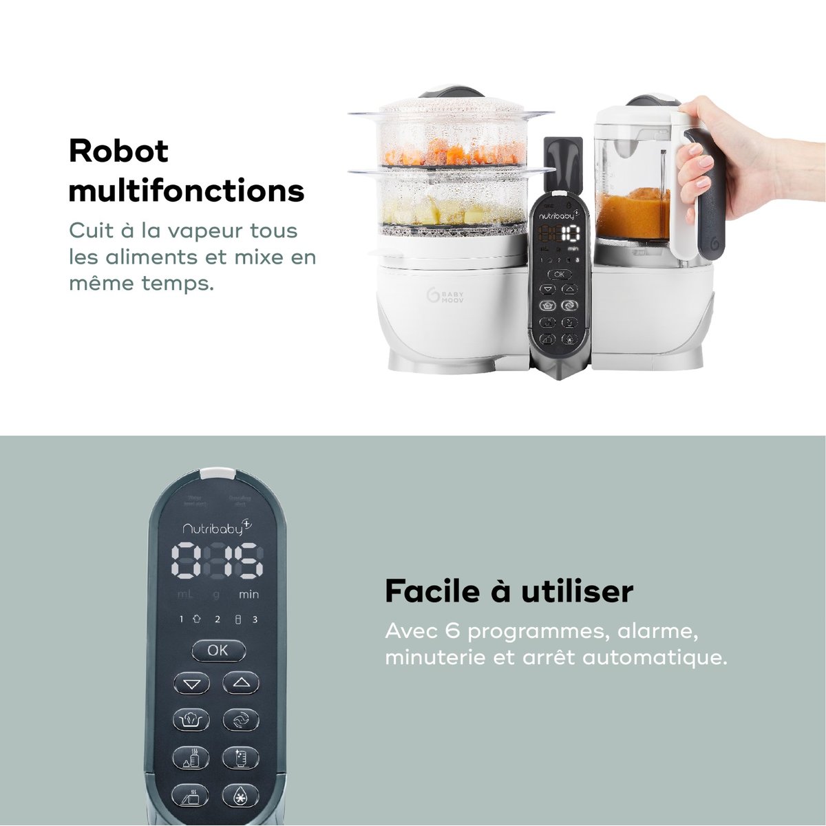 Robot Nutribaby(+) Blanc + Contenant ISY blanc, BABYMOOV