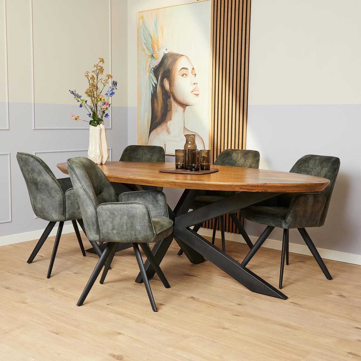Fauteuil de table moderne en tissu (lot de 2) CORTINA vert, PIER IMPORT