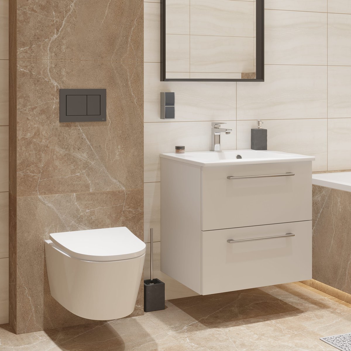 Brosse WC en pierre, STONE noir, SENSEA