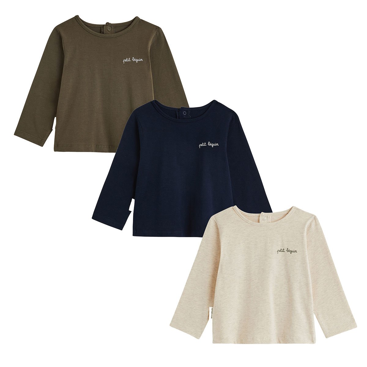 Lot de 3 t-shirts bébé manches longues vert, PETIT BEGUIN