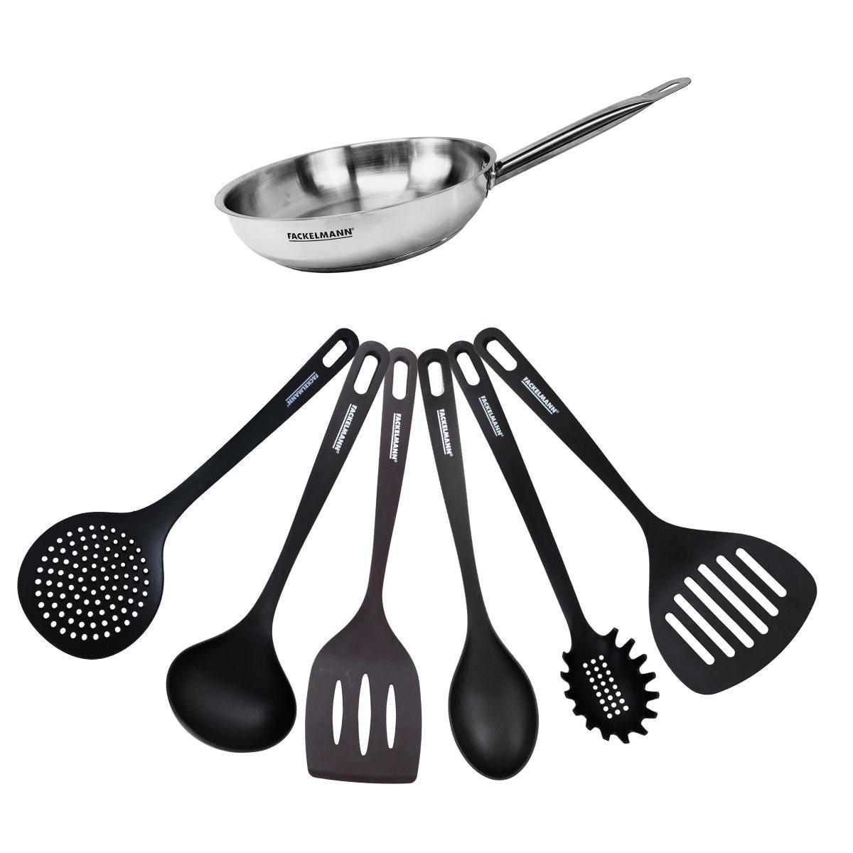 Set de 1 poêle 20 cm en inox et 6 ustensiles ETERNA inox|noir, FACKELMANN