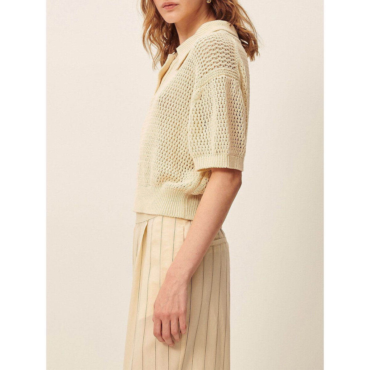 Trui met polokraag en korte mouwen, van ajourtricot, HORIZONTE ecru, SESSUN