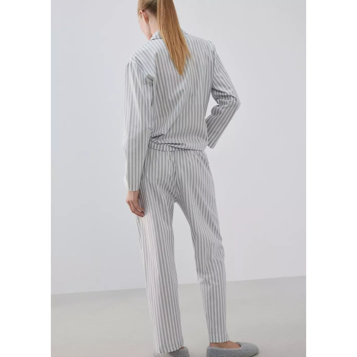 Pantalon coton à rayures bleu, MANGO