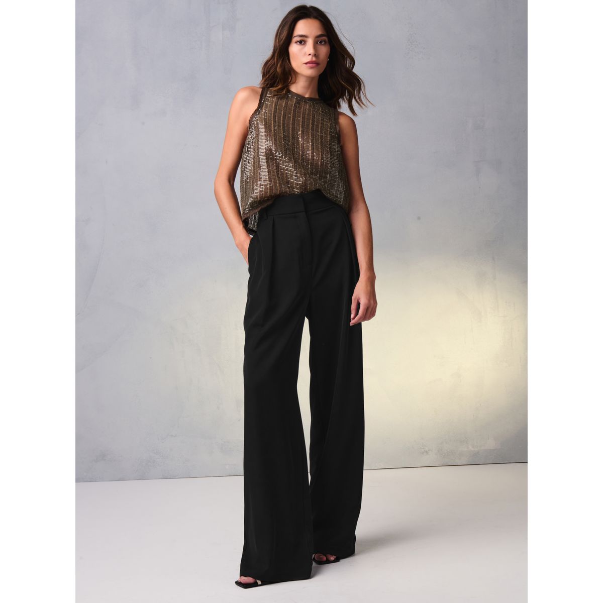 Pantalon large avec élastique au dos noir, NEXT