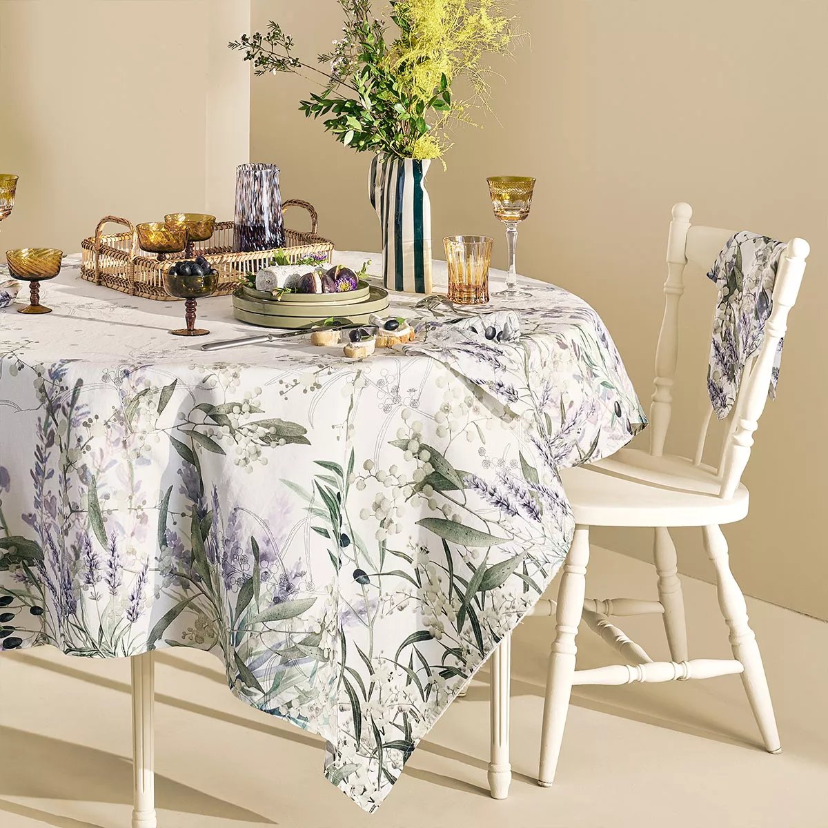 Chemin de table lin & coton lavé PARFUM DE LAVANDE mauve, GARNIER THIEBAUT