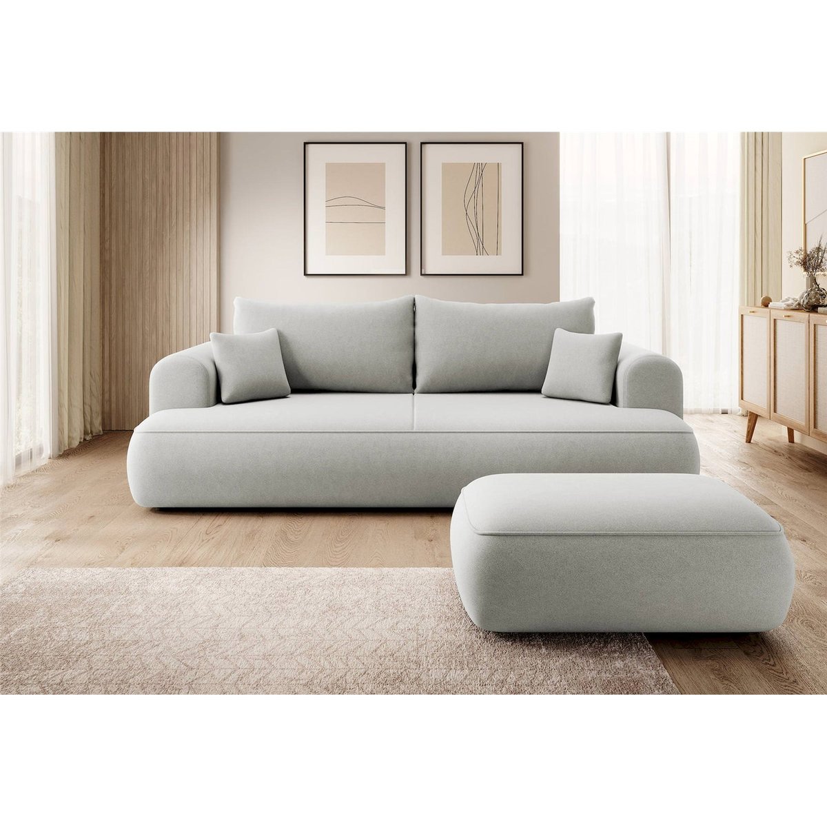 Pouf rectangulaire arrondi en velours OVO bleu pétrole, RECOLLECTION
