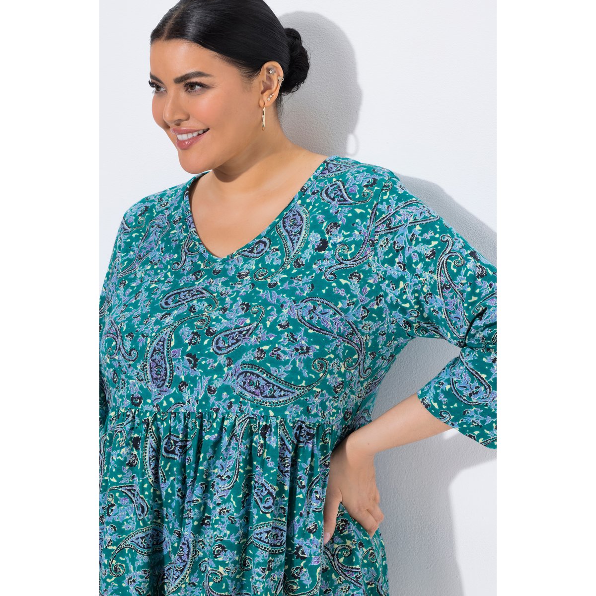 Robe en jersey motif cachemire émeraude, ULLA POPKEN