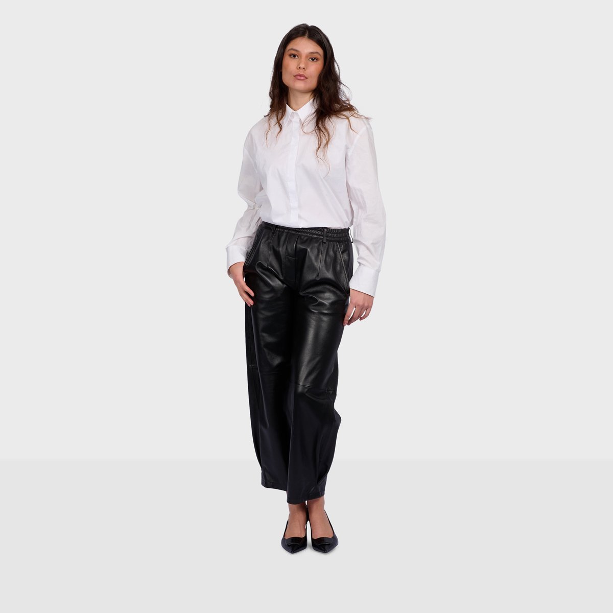 Pantalon en cuir à coupe ample MIA noir, OAKWOOD