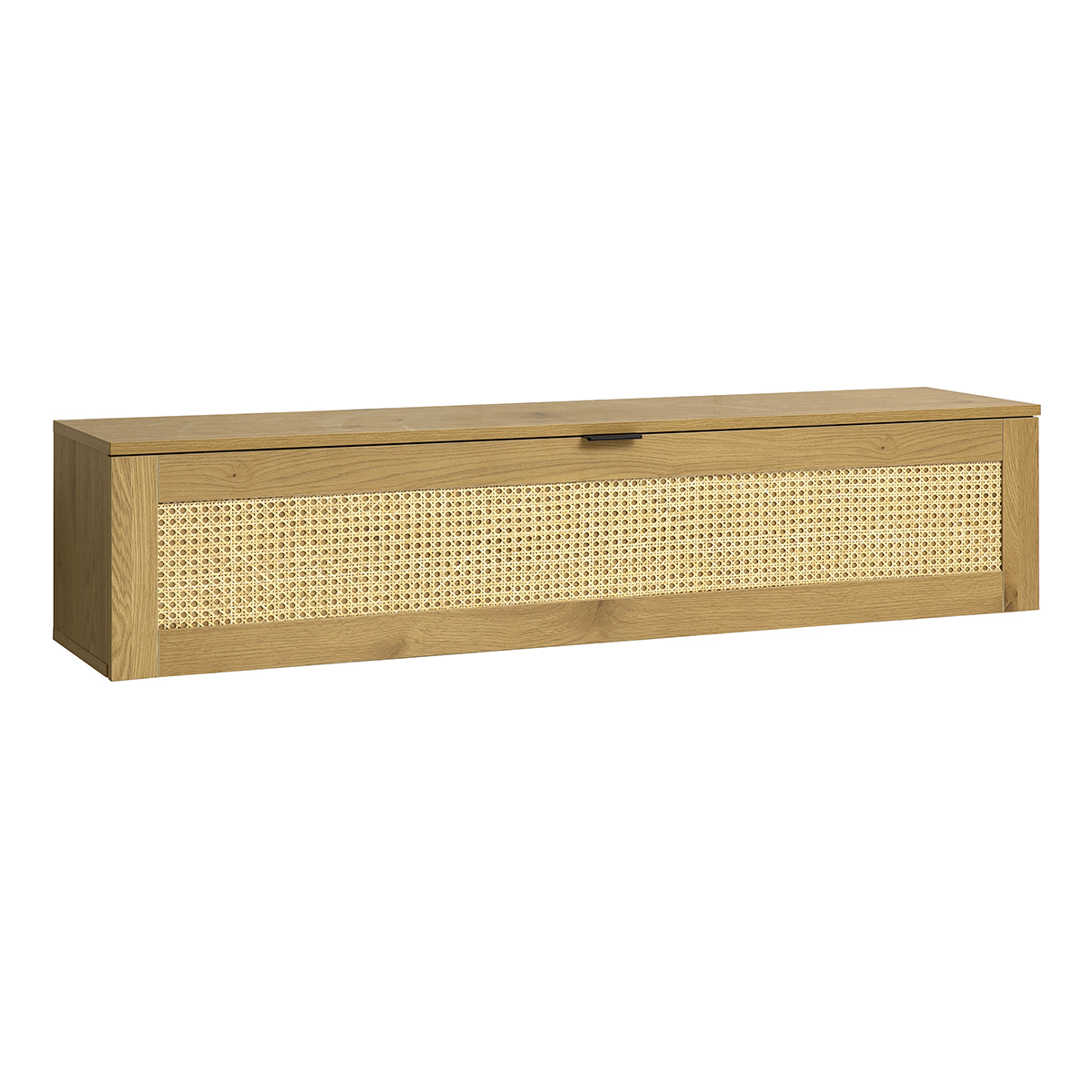 Rangement mural finition bois clair et cannage rotin 1 porte L135 cm MANILLE chêne clair, MILIBOO