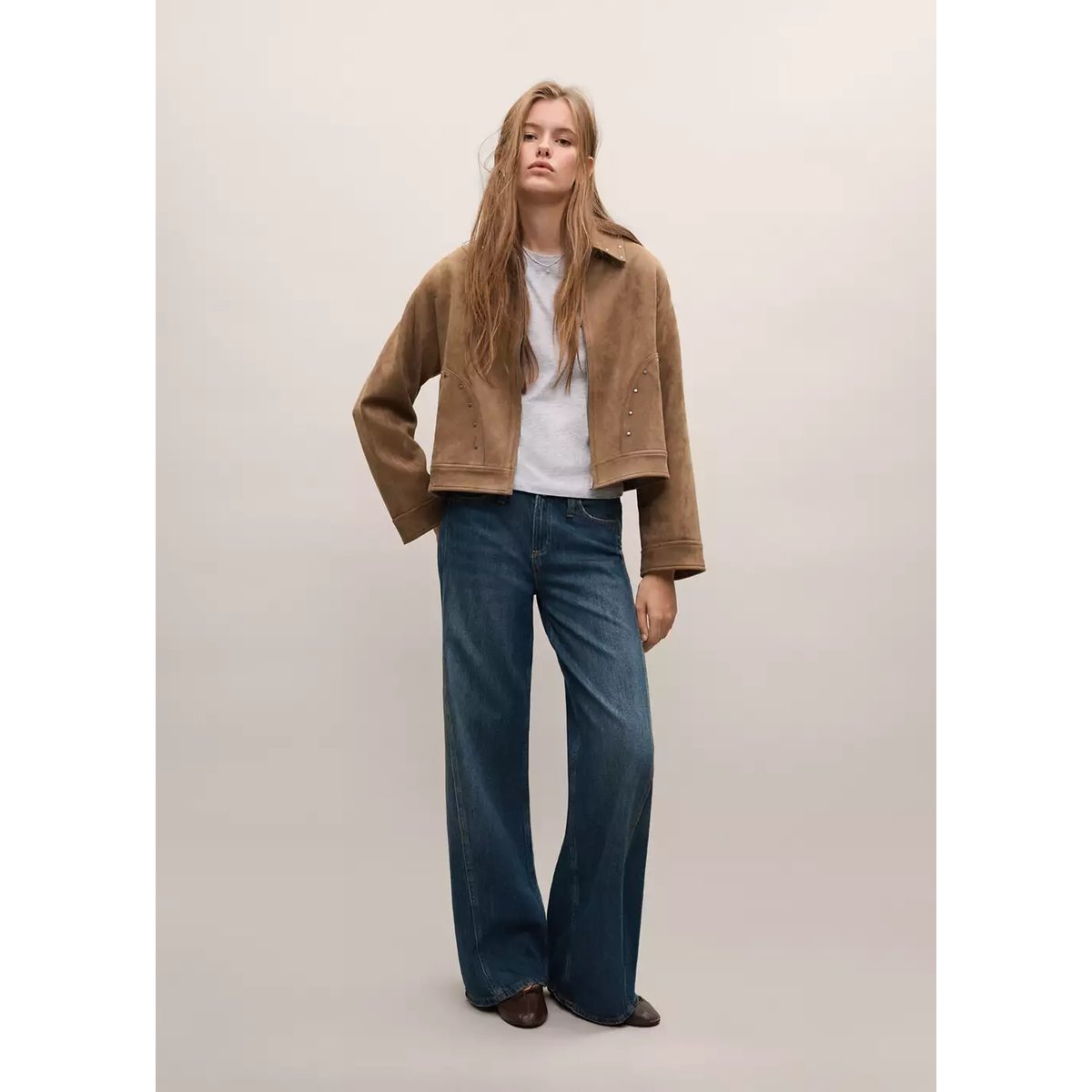 Veste effet daim à clous tabac, MANGO TEEN