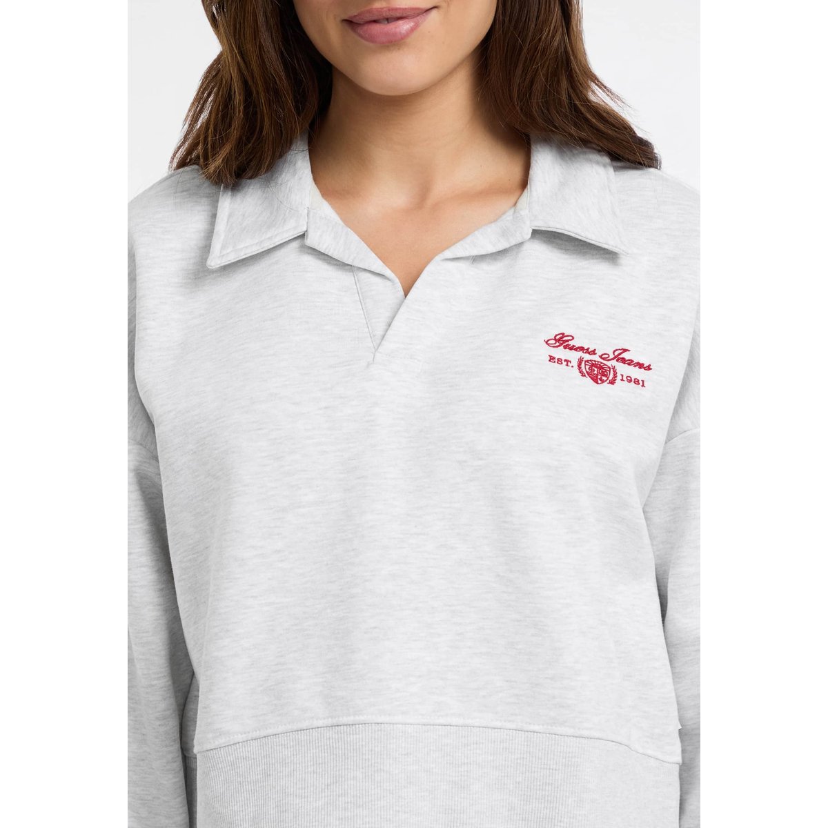 Sweat-Shirt Crop Col Polo gris, GUESS JEANS