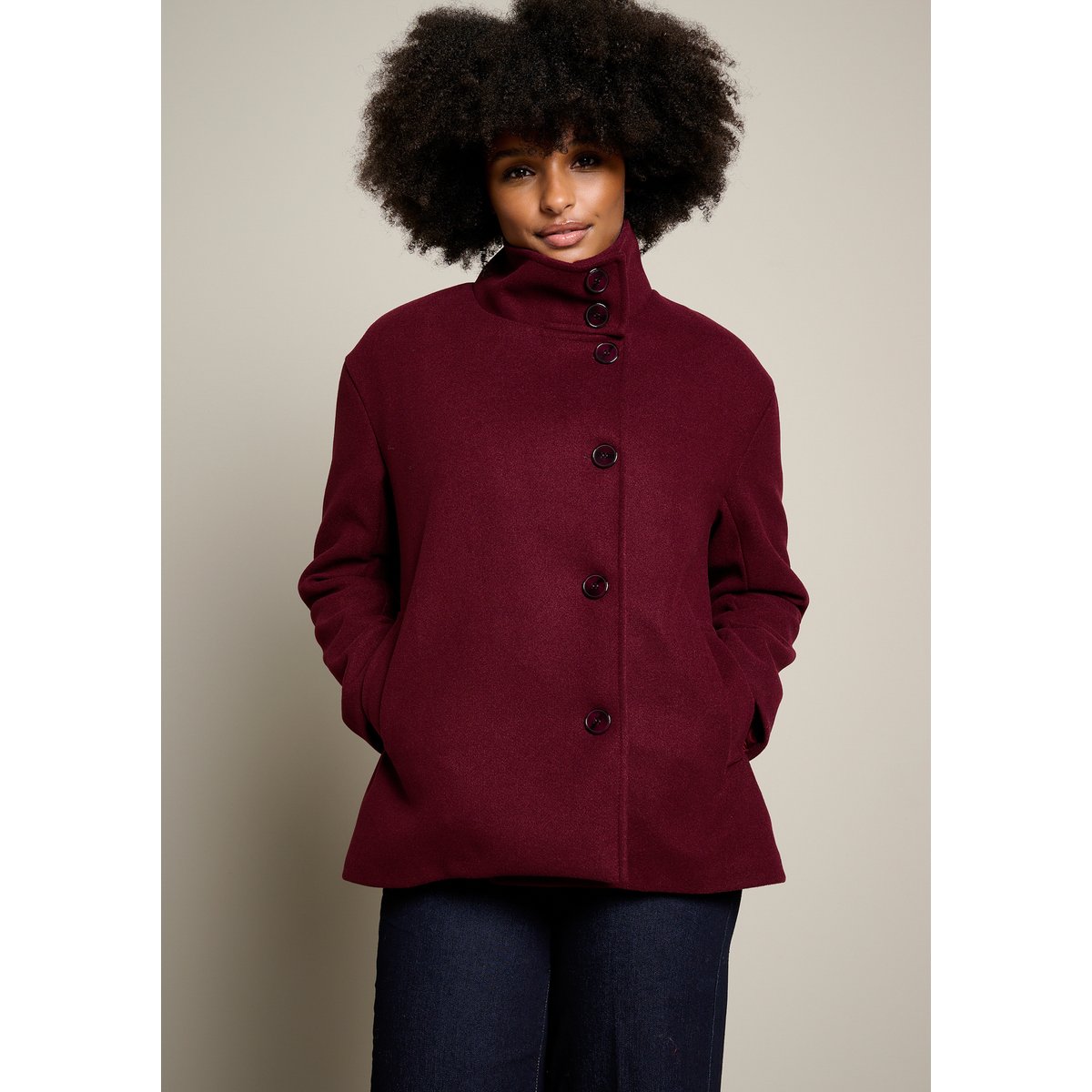 Manteau court col montant aubergine, LOLALIZA