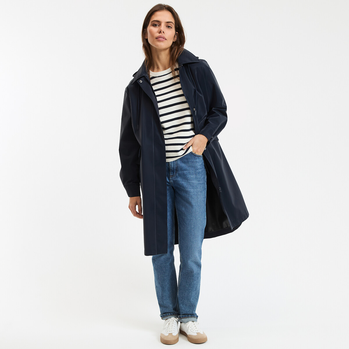 Signatures Prisca Oversized Waxed Jacket with Hood navy blue, LA REDOUTE COLLECTIONS