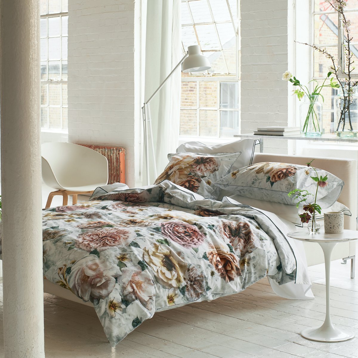 Housse de couette imprimée en percale de coton, PAHARI TUBEROSE gris, DESIGNERS GUILD