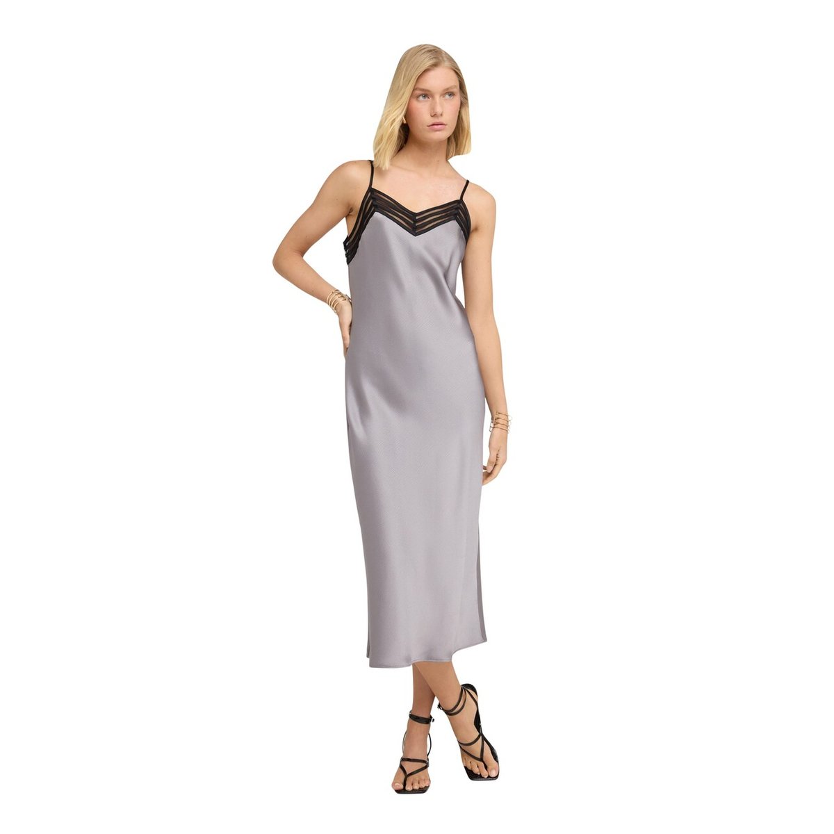 Robe longue avec bordure en tulle gris, MOTIVI