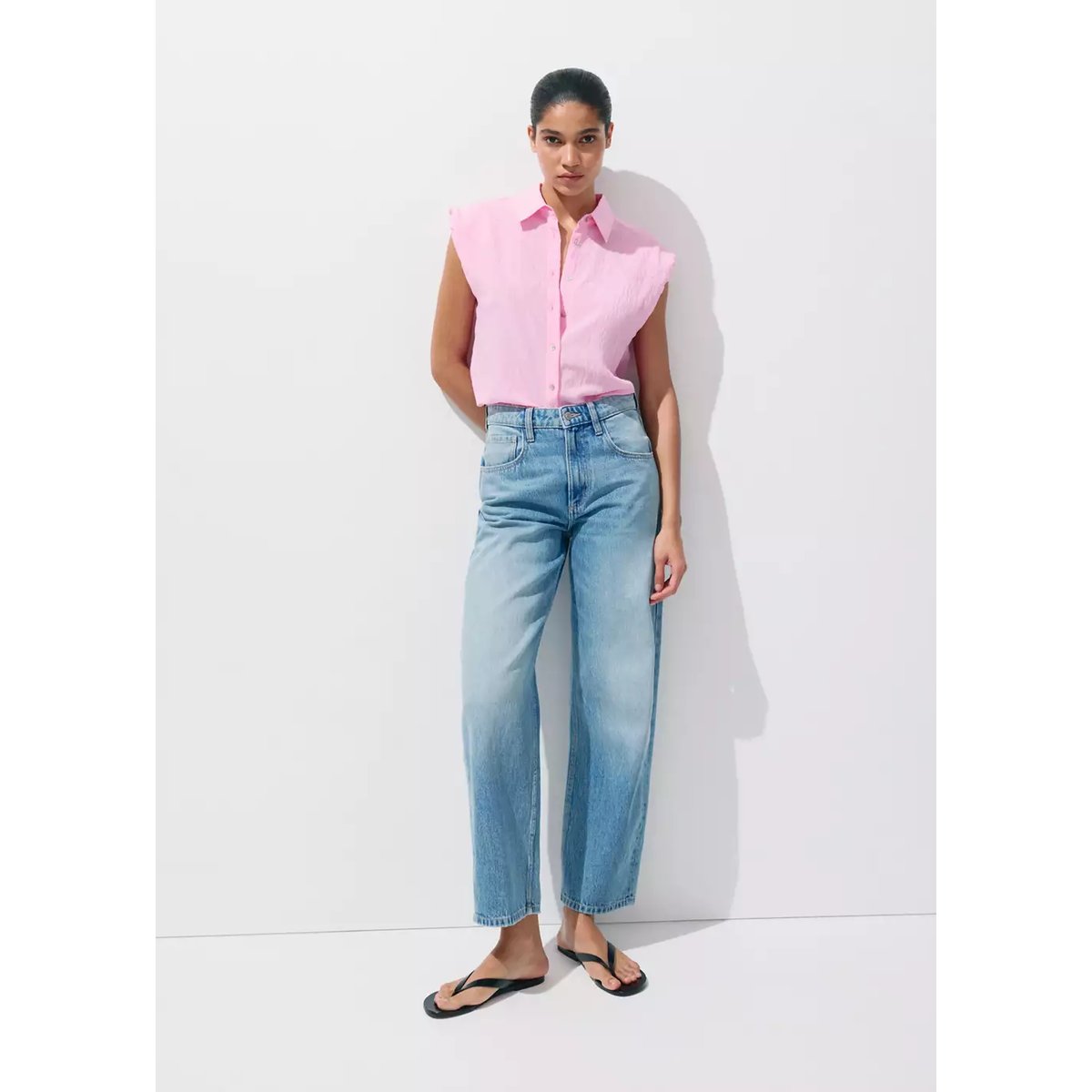Chemise rayée brodée rose, MANGO